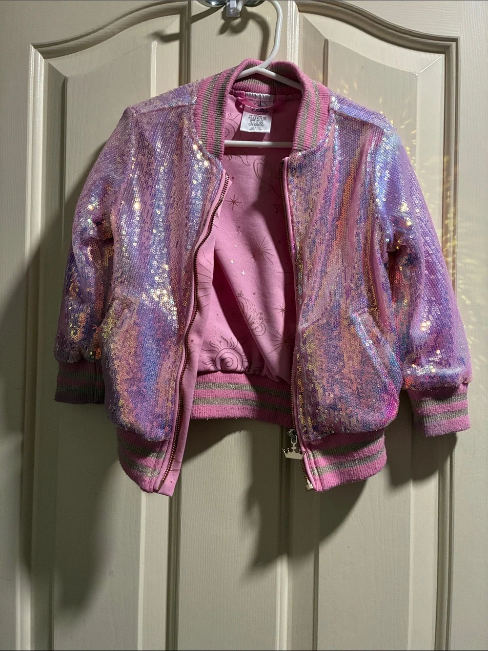 Disney Pink and Lavender Iridescent Sequin Bomber Jacket